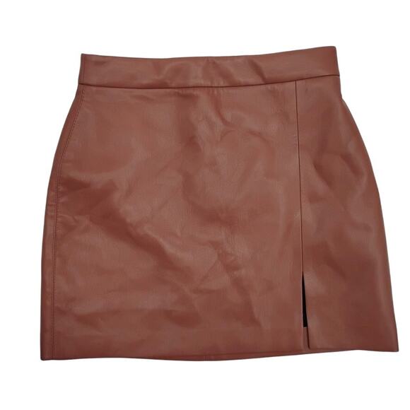 Aritzia Wilfred Patio Skirt Vegan Leather Mini Brown Slit Lined 79499 Size 0 - Picture 1 of 4